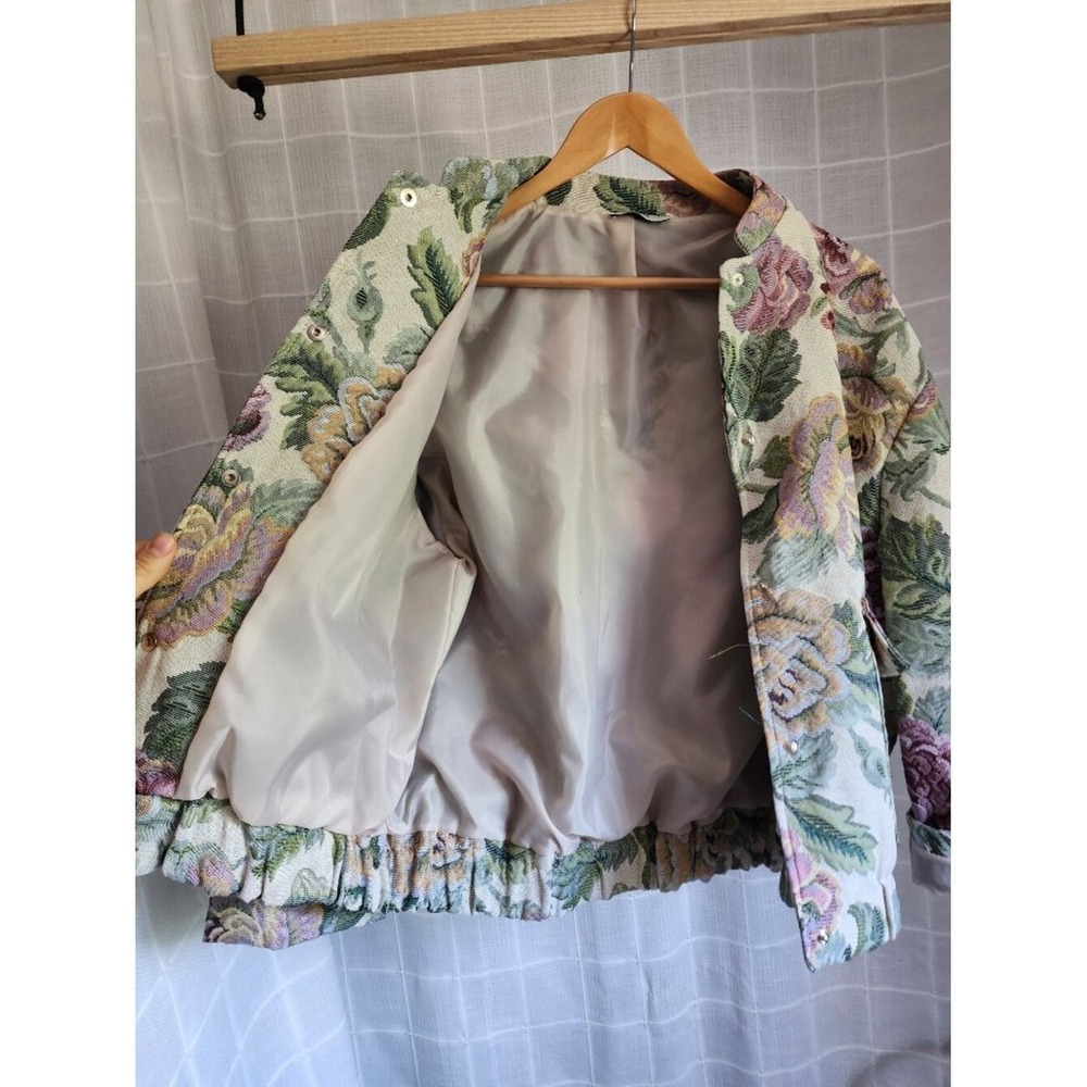 Floral Tapestry Jacket Women's Vintage Oversized Bomber Coat Size M - Picture 15 of 15